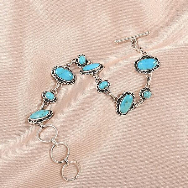 Santa Fe Style Kingman Turquoise Bracelet In Sterling Silver (7-8.0In) 9.50 Grams 4.00 Ctw