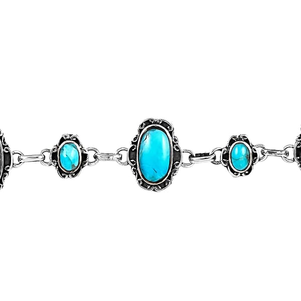 Santa Fe Style Kingman Turquoise Bracelet In Sterling Silver (7-8.0In) 9.50 Grams 4.00 Ctw