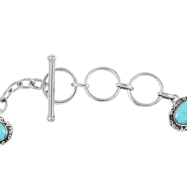 Santa Fe Style Kingman Turquoise Bracelet In Sterling Silver (7-8.0In) 9.50 Grams 4.00 Ctw