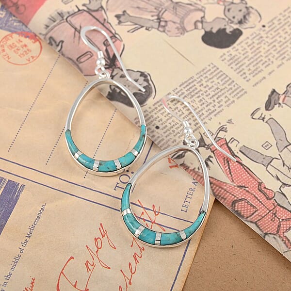 Santa Fe Style Kingman Turquoise Dangle Earrings In Sterling Silver 0.70 Ctw
