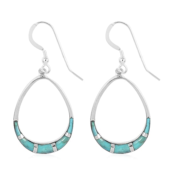 Santa Fe Style Kingman Turquoise Dangle Earrings In Sterling Silver 0.70 Ctw