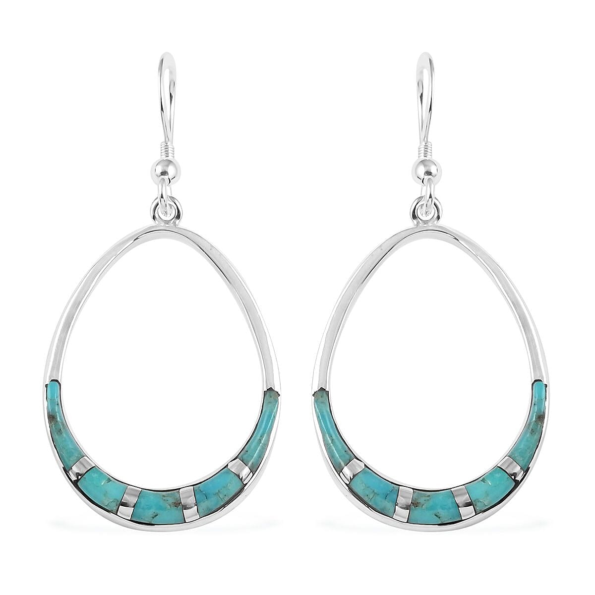 Santa Fe Style Kingman Turquoise Dangle Earrings in Sterling Silver 0.70 ctw