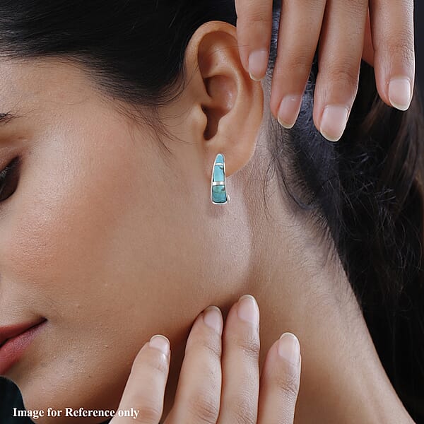 Santa Fe Style Kingman Turquoise Earrings For Women In Sterling Silver