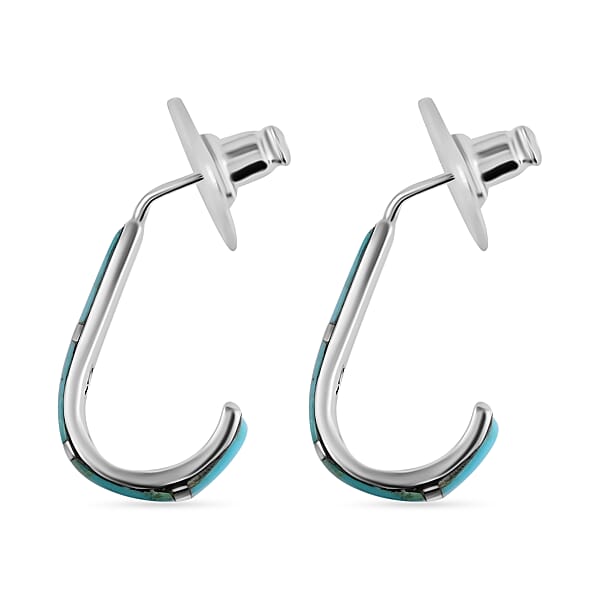 Santa Fe Style Kingman Turquoise Earrings For Women In Sterling Silver