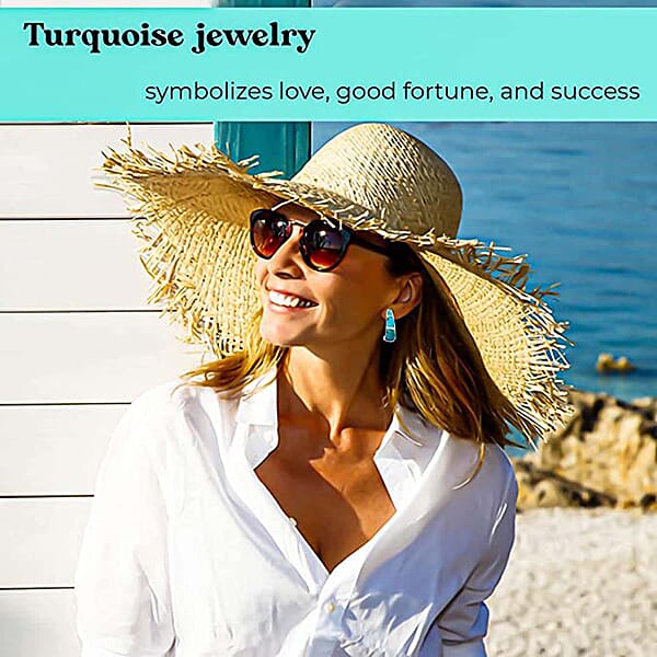 Santa Fe Style Kingman Turquoise Earrings For Women In Sterling Silver