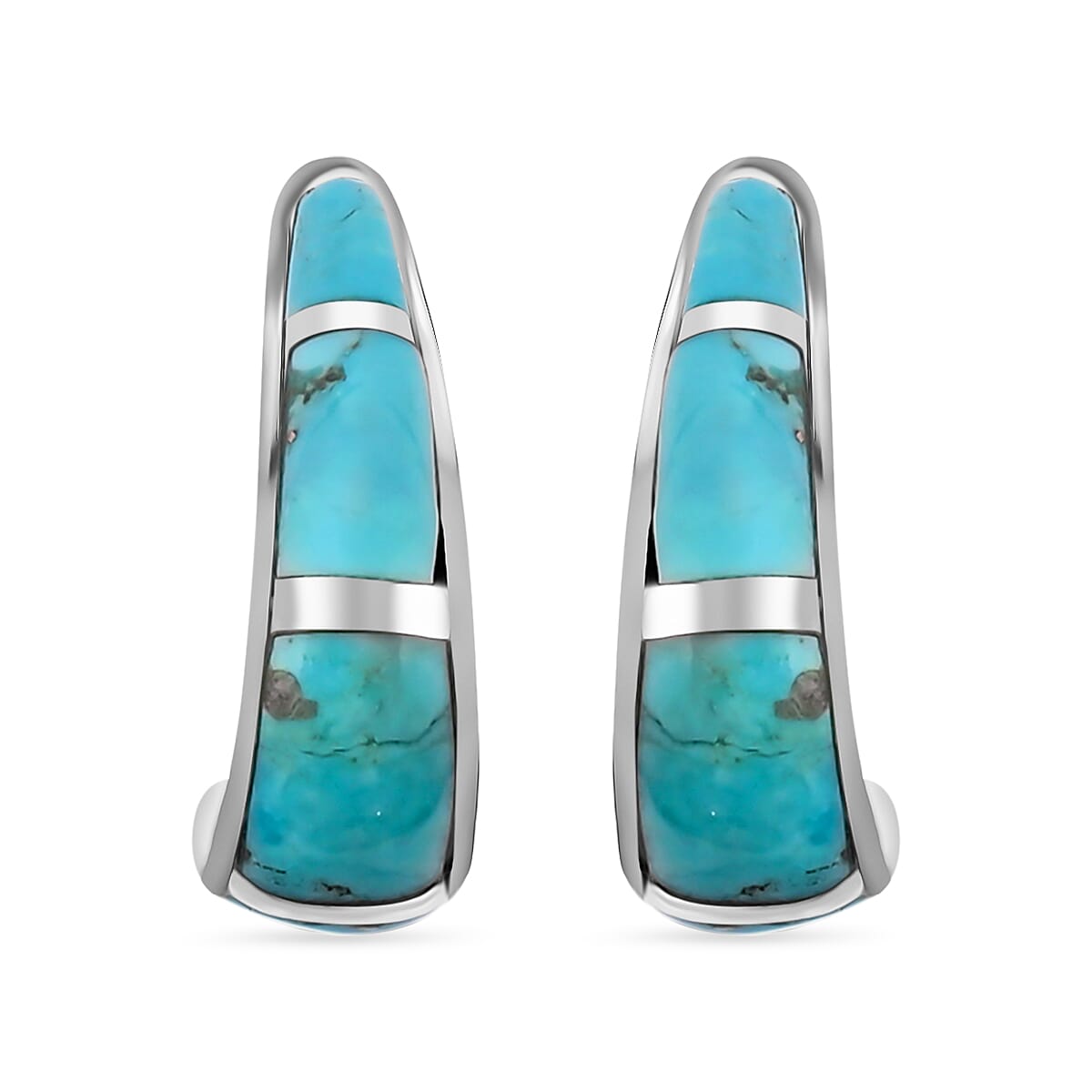 Santa Fe Style Kingman Turquoise Earrings For Women in Sterling Silver