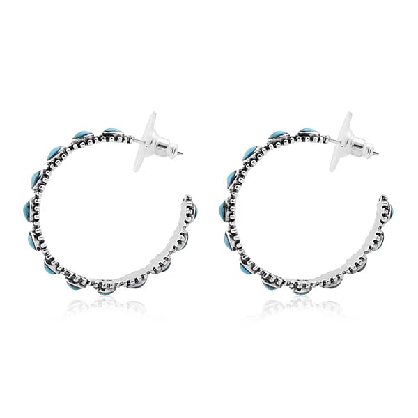 Santa Fe Style Kingman Turquoise Open Hoop Earrings In Sterling Silver 4.00 Ctw