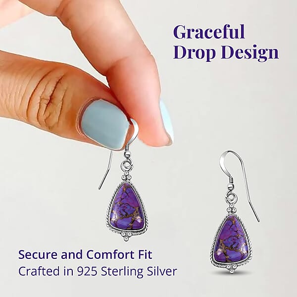 Santa Fe Style Mojave Purple Turquoise 2.20 Ctw Earrings In Sterling Silver Dangle Drop Earrings Western Jewelry For Women