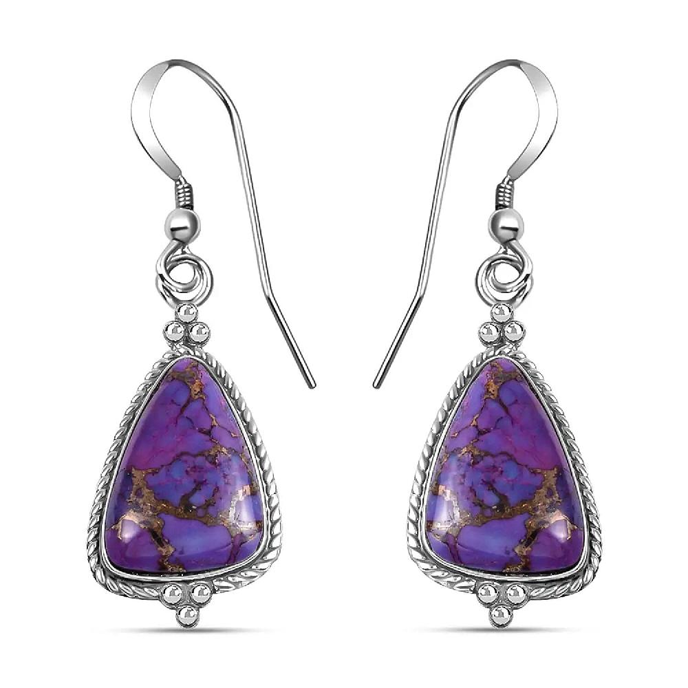 Santa Fe Style Mojave Purple Turquoise 2.20 ctw Earrings in Sterling Silver Dangle Drop Earrings Western Jewelry for Women