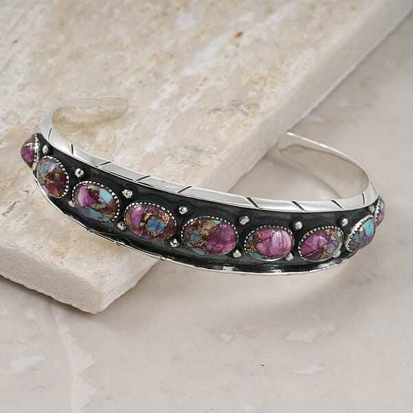 Santa Fe Style Mojave Purple Turquoise 68.00 Ctw Cuff Bracelet In Sterling Silver (Adjustable)