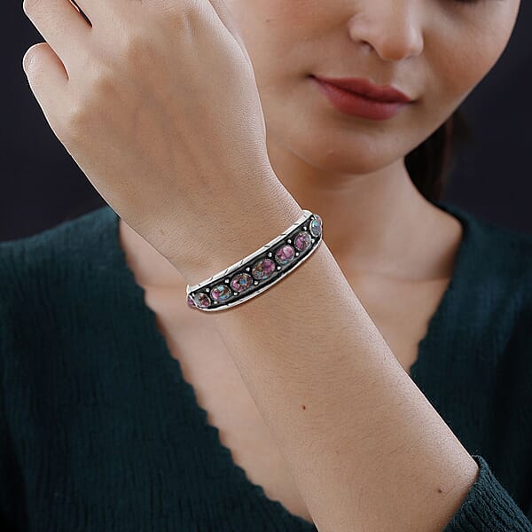 Santa Fe Style Mojave Purple Turquoise 68.00 Ctw Cuff Bracelet In Sterling Silver (Adjustable)