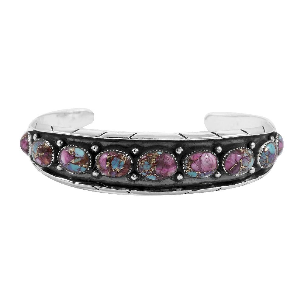 Santa Fe Style Mojave Purple Turquoise 68.00 ctw Cuff Bracelet in Sterling Silver (Adjustable)