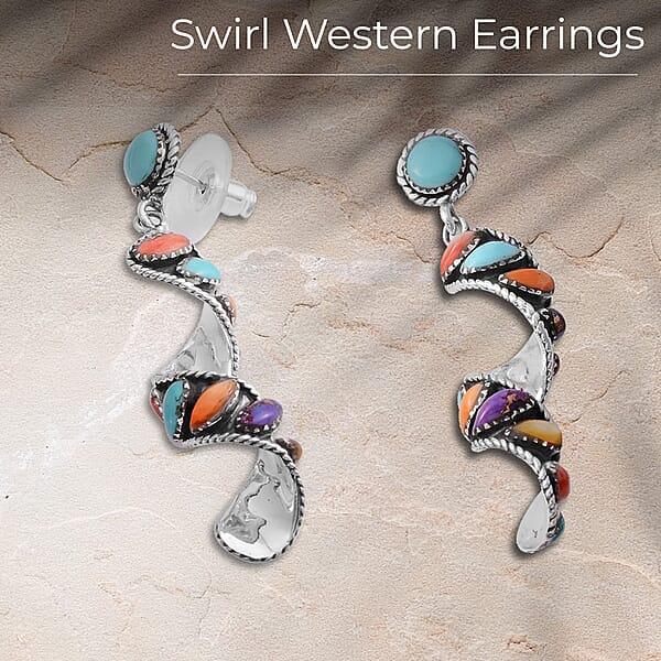 Santa Fe Style Multi Gemstone Earrings Swirl Earrings Twisted Drop Earrings Sterling Silver Earrings 2.25 Ctw