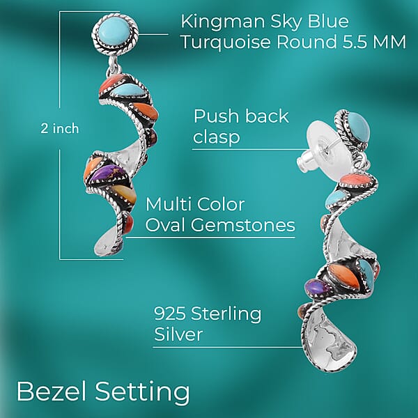 Santa Fe Style Multi Gemstone Earrings Swirl Earrings Twisted Drop Earrings Sterling Silver Earrings 2.25 Ctw
