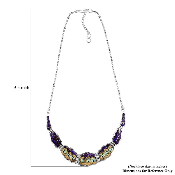 Santa Fe Style Purple Turquoise And Multi Gemstone Necklace 18-20 Inches And Earrings In Sterling Silver 45.75 Ctw