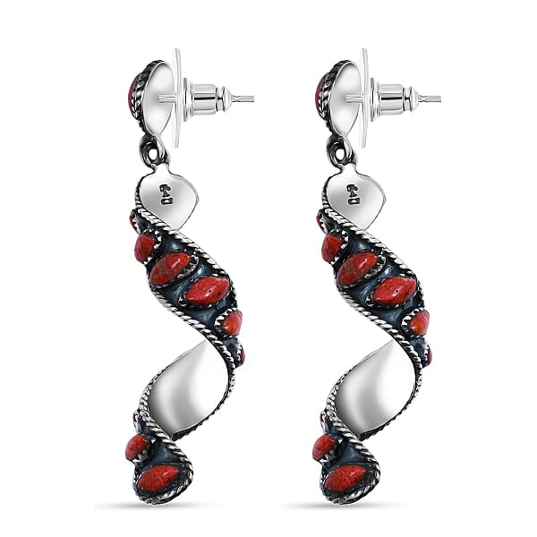 Santa Fe Style Red Coral Earrings In Sterling Silver