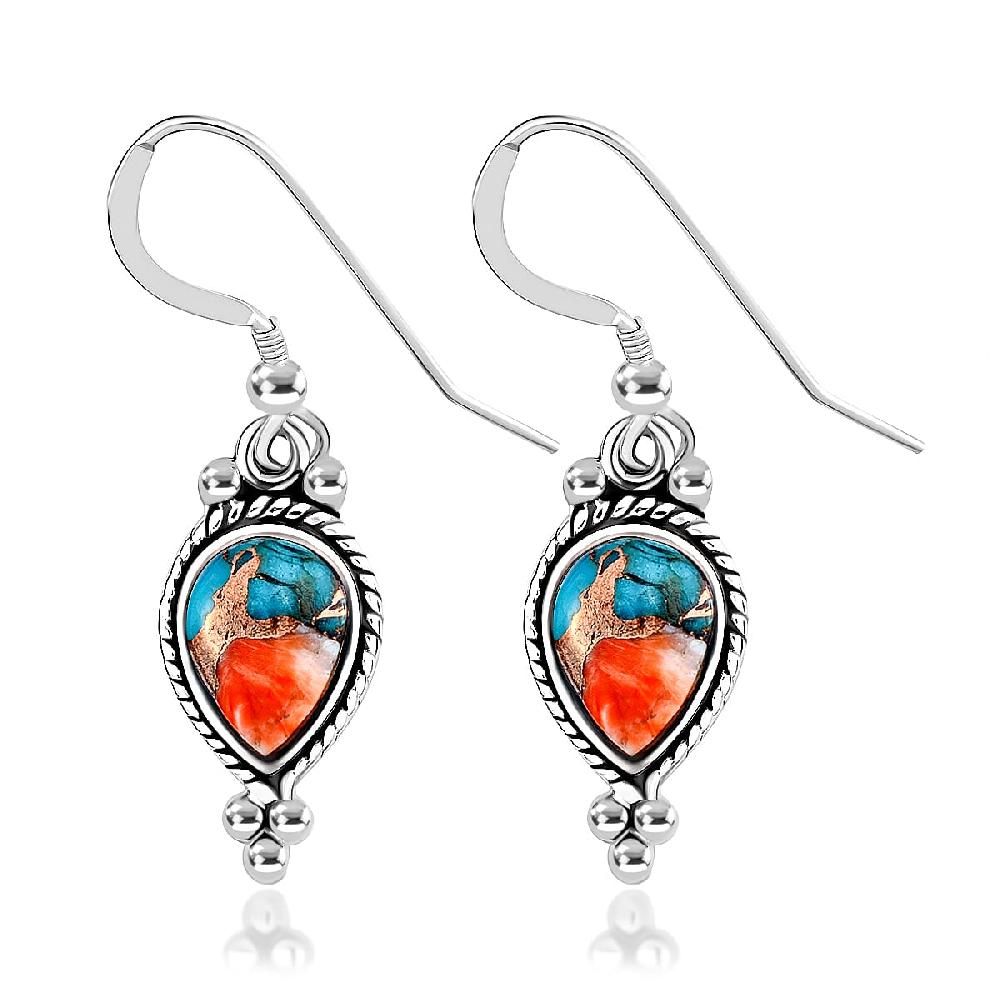 Santa Fe Style Spiny Turquoise 0.50 ctw Earrings in Sterling Silver Silver Solitaire Earrings Silver Jewelry For Women