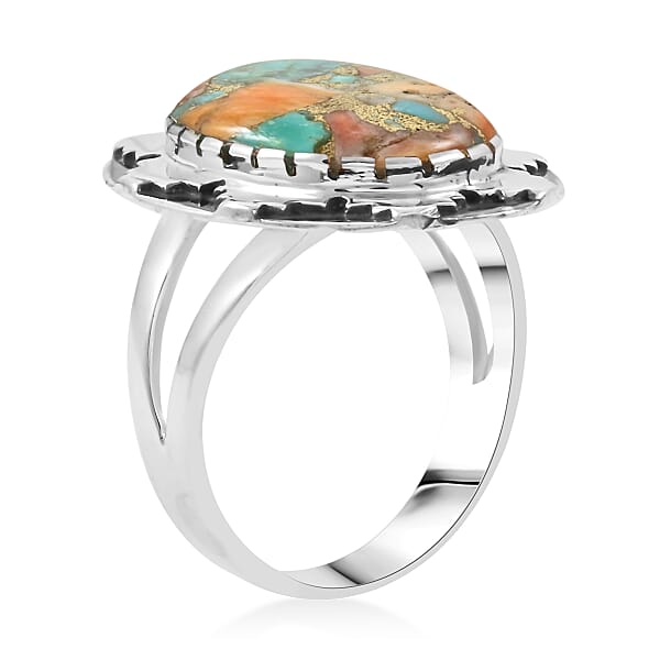 Santa Fe Style Spiny Turquoise 10.00 Ctw Ring In Sterling Silver (Size 10.0)