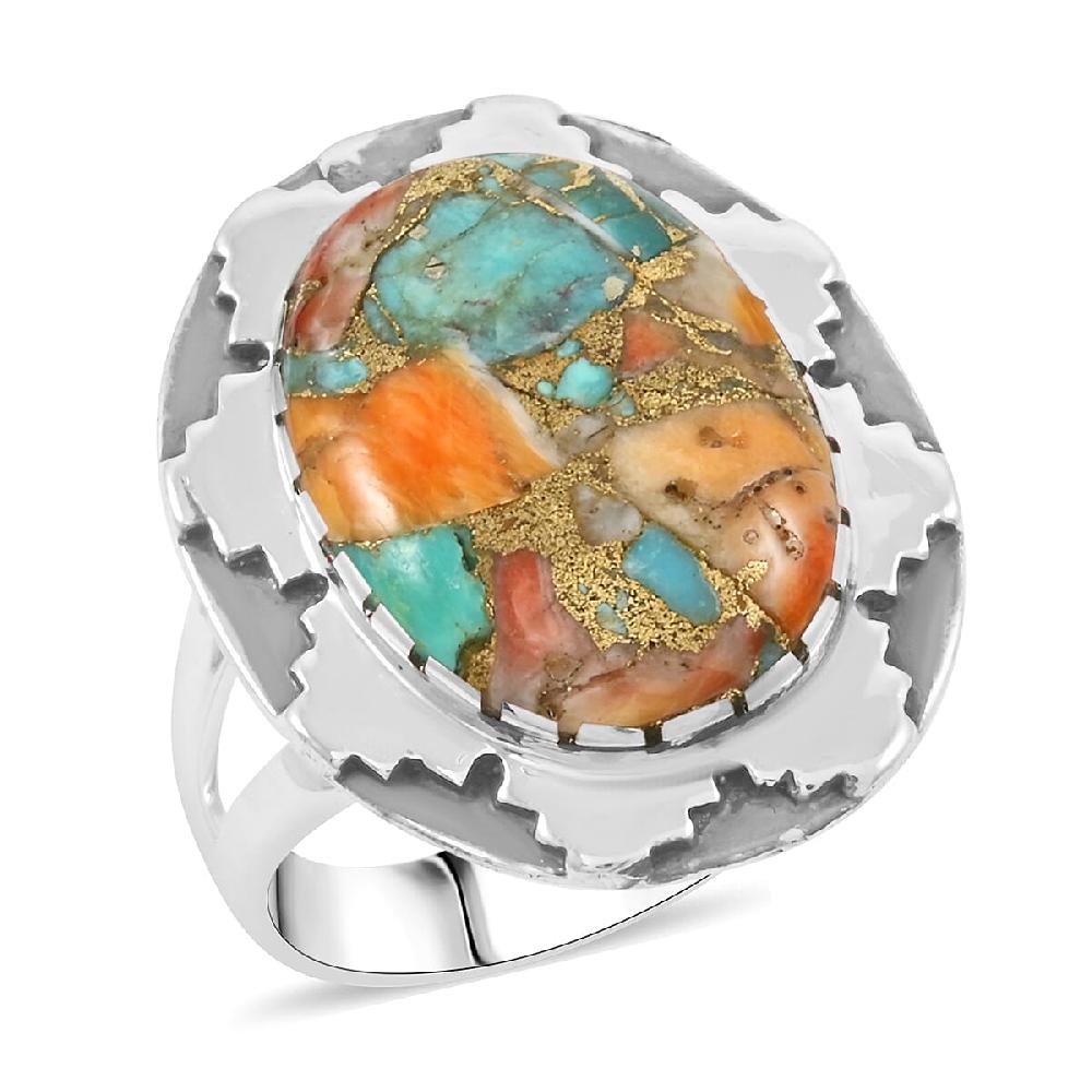 Santa Fe Style Spiny Turquoise 10.00 ctw Ring in Sterling Silver (Size 10.0)