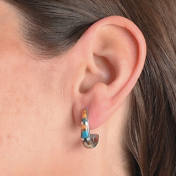 Santa Fe Style Spiny Turquoise 2.00 Ctw Earrings In Sterling Silver