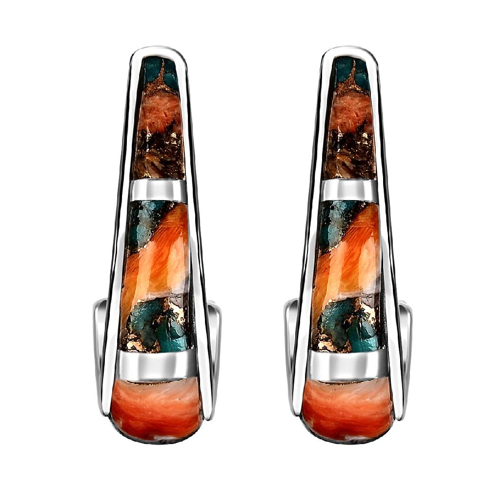 Santa Fe Style Spiny Turquoise 2.00 ctw Earrings in Sterling Silver