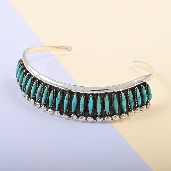 Santa Fe Style Turquoise Cuff Bracelet In Sterling Silver (7.00 In) 15 Grams 1.25 Ctw