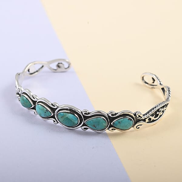Santa Fe Style Turquoise Cuff Bracelet In Sterling Silver (7.00 In) 2.50 Ctw