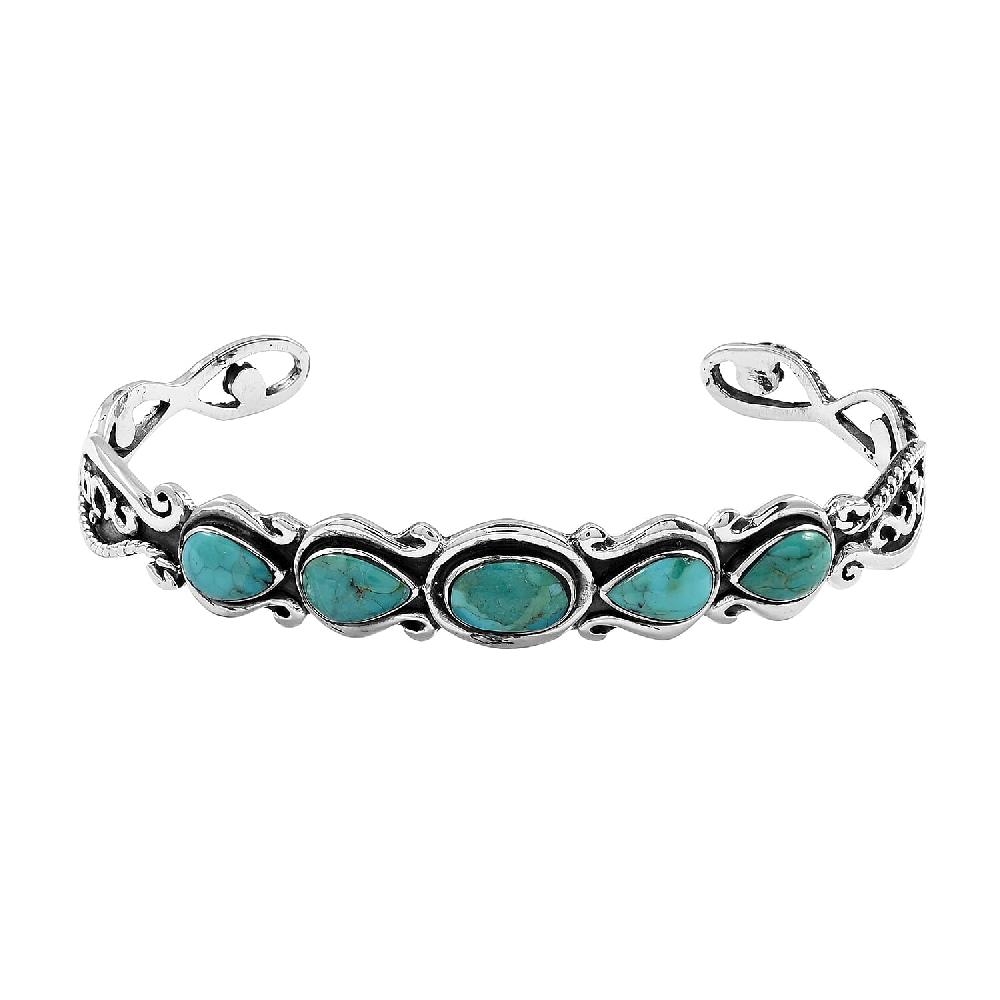 Santa Fe Style Turquoise Cuff Bracelet in Sterling Silver (7.00 In) 2.50 ctw