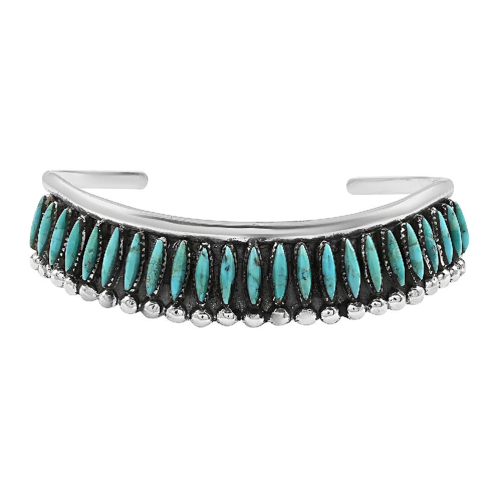 Santa Fe Style Turquoise Cuff Bracelet in Sterling Silver (7.00 In) 15 Grams 1.25 ctw
