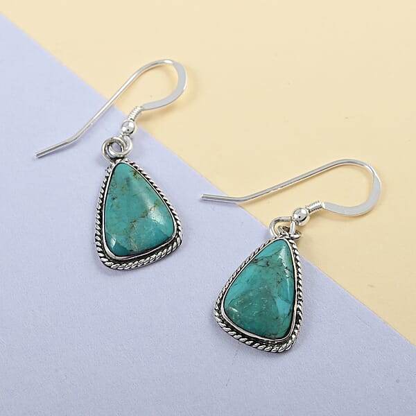 Santa Fe Style Turquoise Dangle Earrings In Sterling Silver 0.60 Ctw