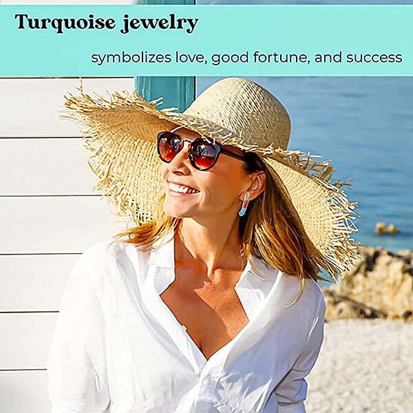 Santa Fe Style Turquoise J-Hoop Earrings For Women In Sterling Silver Boho Western Jewelry