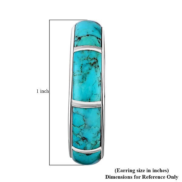 Santa Fe Style Turquoise J-Hoop Earrings In Sterling Silver 2.50 Ctw