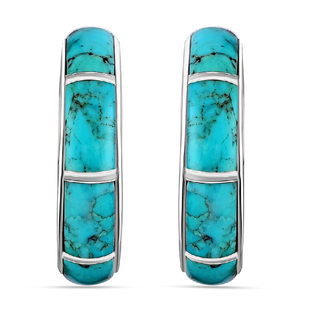 Santa Fe Style Turquoise J-Hoop Earrings in Sterling Silver 2.50 ctw