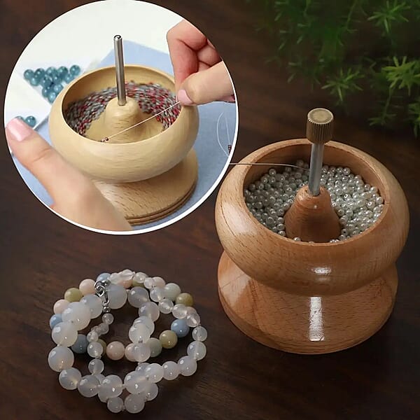 Seed Bead Spinner With Big Eye Beading Needle Wooden Spin And String Beading Spinner Jewellery Making Tool With Curved Needle