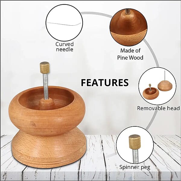 Seed Bead Spinner With Big Eye Beading Needle Wooden Spin And String Beading Spinner Jewellery Making Tool With Curved Needle