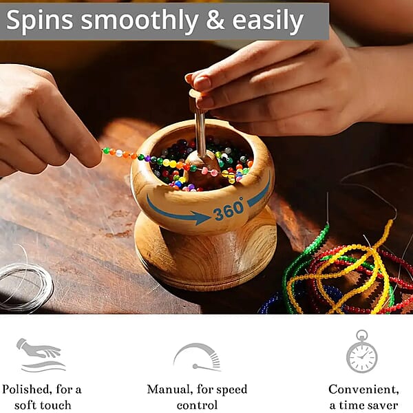 Seed Bead Spinner With Big Eye Beading Needle Wooden Spin And String Beading Spinner Jewellery Making Tool With Curved Needle