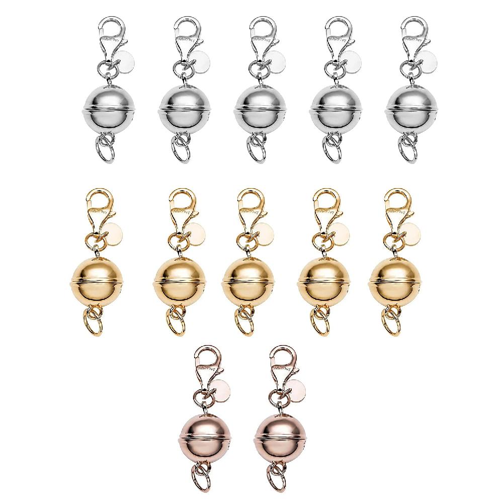 Set of 12 Rhodium 14K YG and RG Over Sterling Silver 9mm Round Magnetic Lock with Lobster Clasp (29.64 g) (Del. In 10-12 Days)