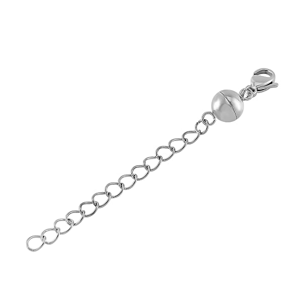 Set Of 2 -11mm Lobster Lock With 8mm Magnetic Lock And 2 Inch Extender Chain In Rhodium Over Stainless Steel
