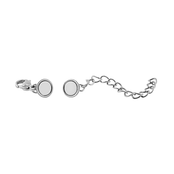 Set Of 2 -11mm Lobster Lock With 8mm Magnetic Lock And 2 Inch Extender Chain In Rhodium Over Stainless Steel