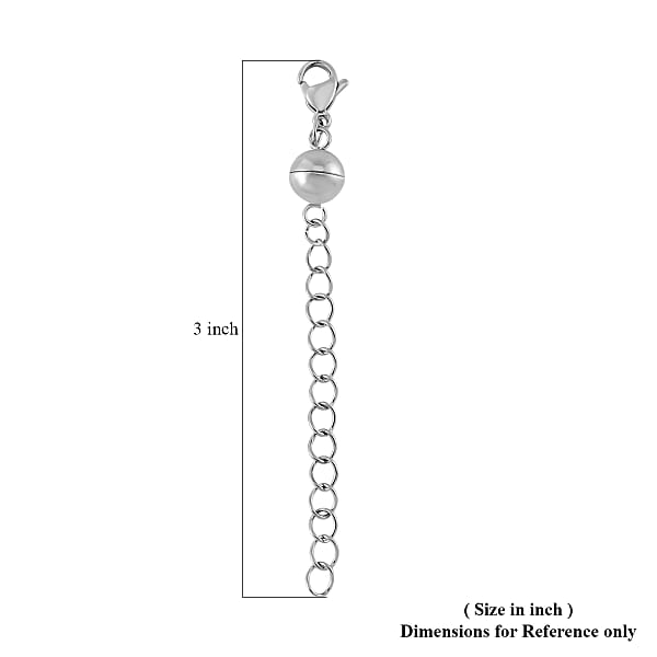 Set Of 2 -11mm Lobster Lock With 8mm Magnetic Lock And 2 Inch Extender Chain In Rhodium Over Stainless Steel