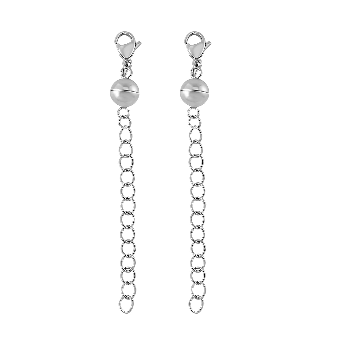 Set of 2 -11mm Lobster Lock with 8mm Magnetic Lock and 2 Inch Extender Chain in Rhodium Over Stainless Steel