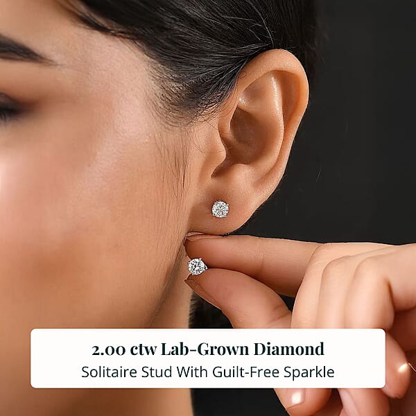 Set Of 2 14K Yellow And White Gold Luxuriant Lab Grown Diamond (G SI1) Solitaire Stud Earrings 2.00 Ctw (Del. In 10-12 Days)