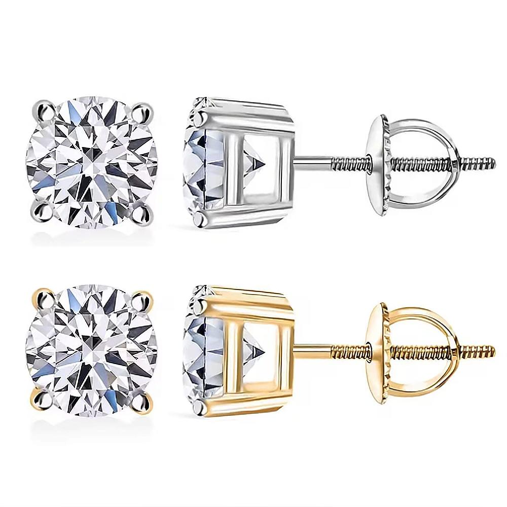Set of 2 14K Yellow and White Gold Luxuriant Lab Grown Diamond (G SI1) Solitaire Stud Earrings 2.00 ctw (Del. In 10-12 Days)