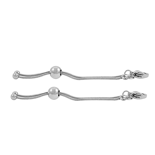 Set Of 2 9mm Lobster Lock With 2 Inch Snake Extender Chain 6mm Adjusting Beads In Rhodium Over Stainless Steel