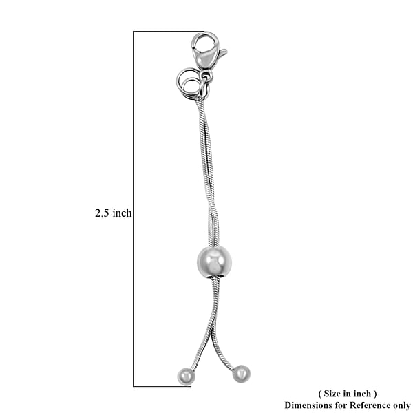 Set Of 2 9mm Lobster Lock With 2 Inch Snake Extender Chain 6mm Adjusting Beads In Rhodium Over Stainless Steel