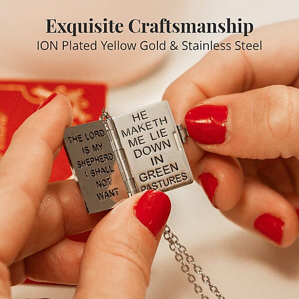 Set Of 2 Bible Pendant Necklace (24 Inches) In ION Plated YG And Steel (Del. In 10-12 Days)