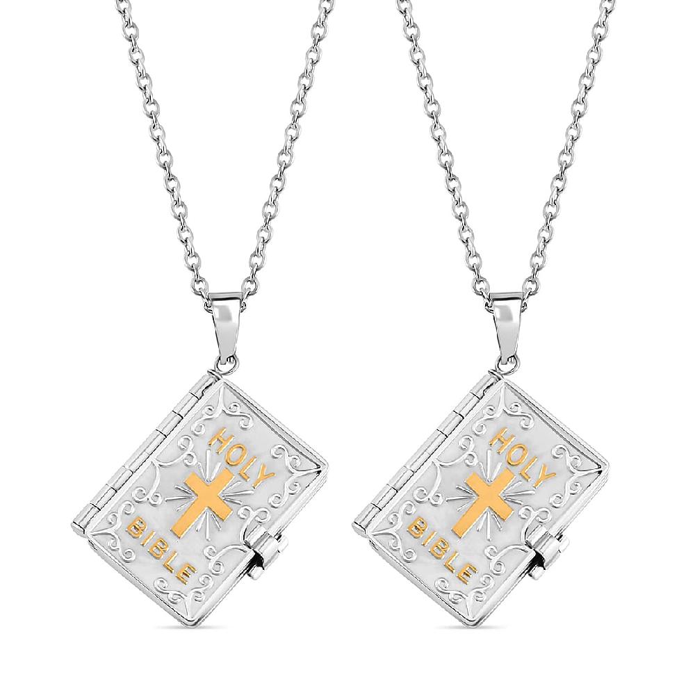 Set of 2 Bible Pendant Necklace (24 Inches) in ION Plated YG and Steel (Del. In 10-12 Days)