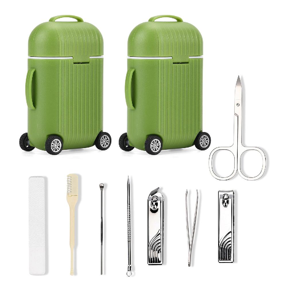 Set of 2 Compact 8pc Mini Travel Case Nail Kit - Green