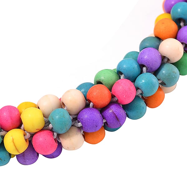 Set Of 2 Constituted Multi Color Howlite 116.00 Ctw Beaded Woven Bracelet (6.5-7In) And Earrings In Stainless Steel