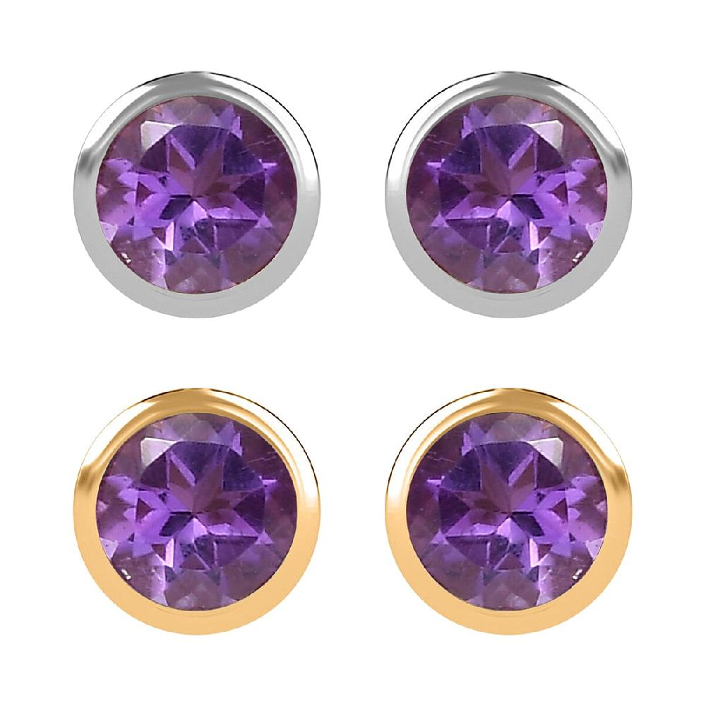 Set of 2 - D'Joy Poke Free African Amethyst 0.94 ctw Stud Earrings in 18K Vermeil YG and Rhodium Over Sterling Silver
